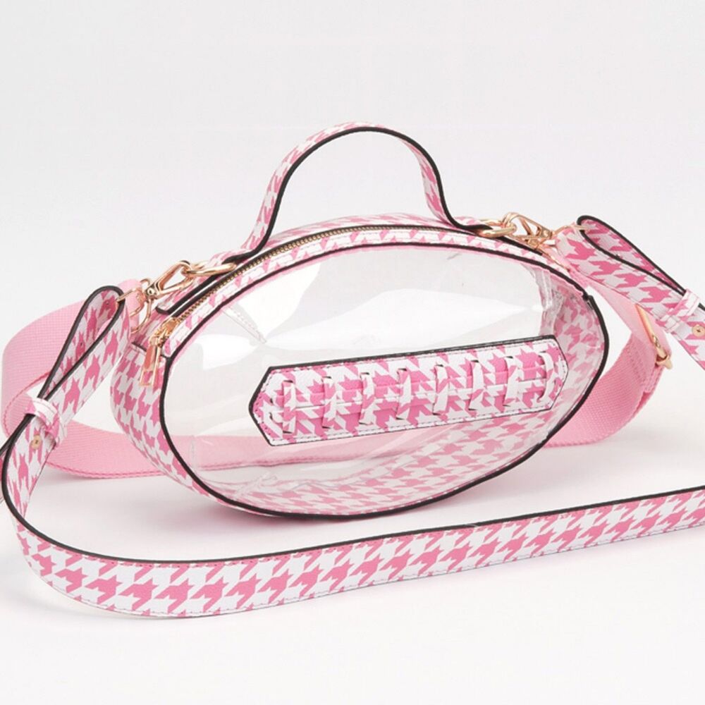 Pink White Clear Houndstooth Transparent Bag Football Purse Crossbody Womens
